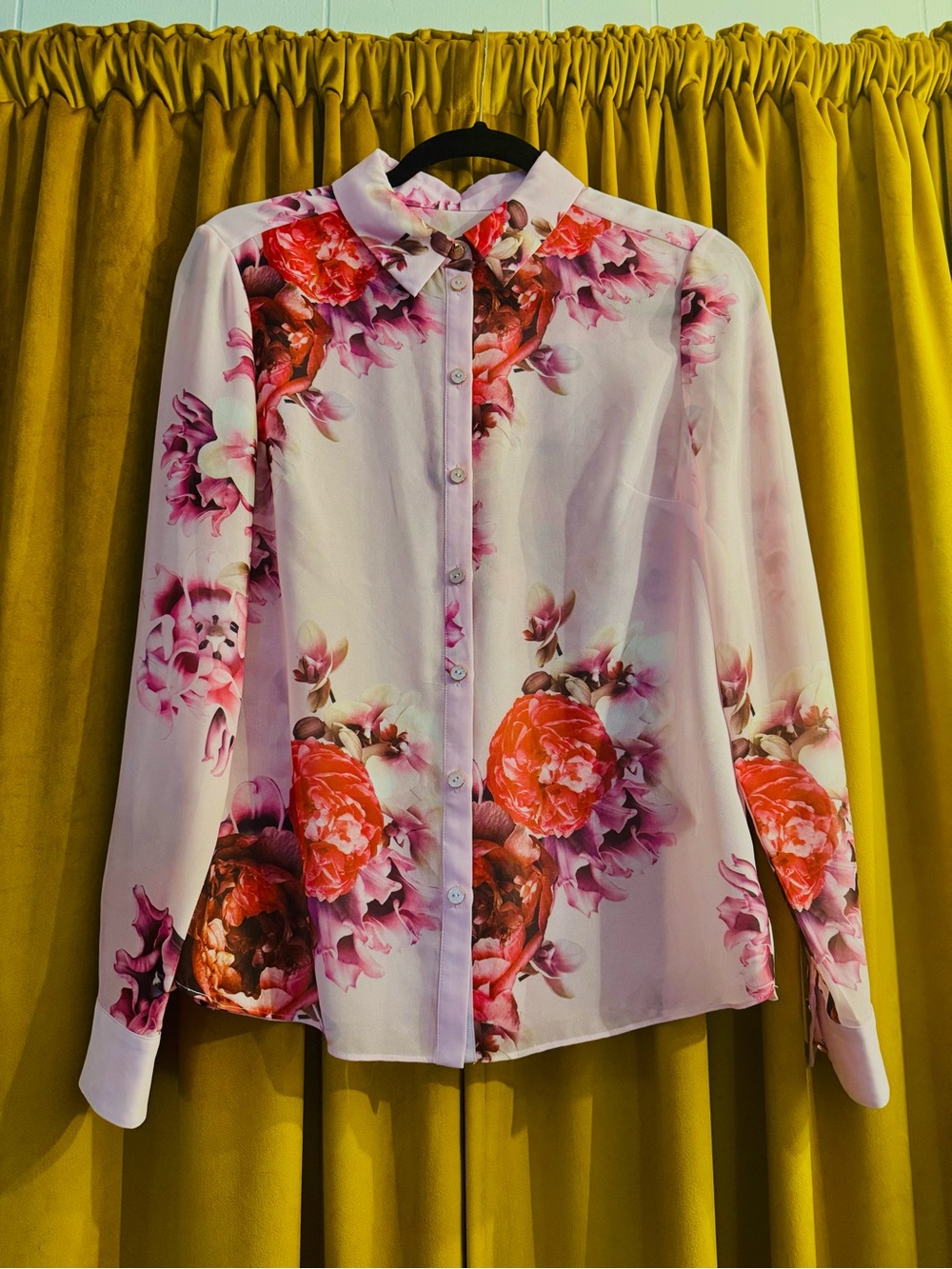 🌸 Ted Baker🌸 Floral Button-Up Long-Sleeve Blouse - Pink Floral